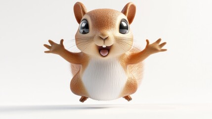 Poster - A cute, animated squirrel character joyfully jumping with outstretched arms.