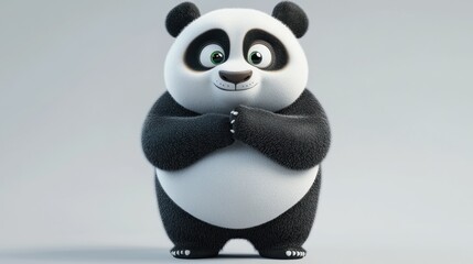 Poster - A cute, animated panda character with a friendly expression, standing with hands clasped.