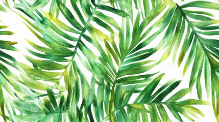 Stylish seamless watercolor pattern featuring tropical palm tree branches Illustration of exotic jungle plant foliage Trendy design of painted tropical leaves greenery