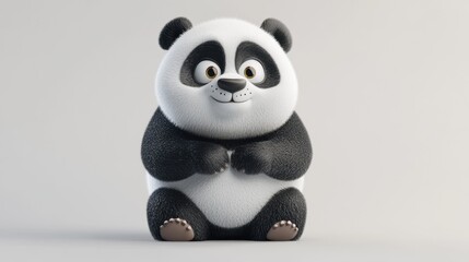 Canvas Print - A cute, cartoon-style panda sitting with a cheerful expression.