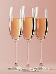 Clear champagne flutes flat design side view wedding celebration theme 3D render Complementary Color Scheme