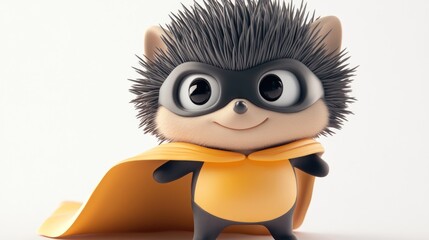 A cute, cartoonish hedgehog superhero with a cape and mask, exuding charm and playfulness.