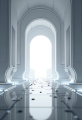 Poster - Futuristic Sci-Fi Portal: Silver and White 8K Digital Art 