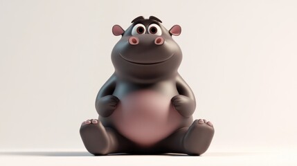 A cute, cartoonish hippo sitting with a cheerful expression.