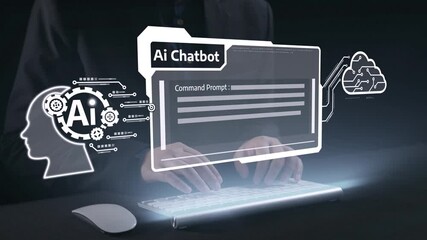 Poster - human interact with ai artificial intelligence virtual assistant chatbot in concept of ai artificial