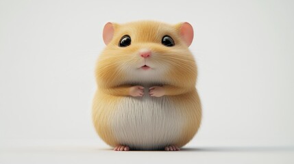 A cute, fluffy hamster standing upright with a curious expression.