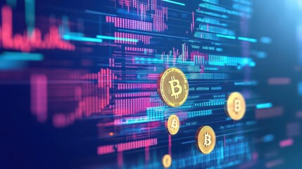 Aufkleber - An abstract visual of digital investments, where code is merging with gold coins and cryptocurrency symbols, forming a dynamic, evolving financial network