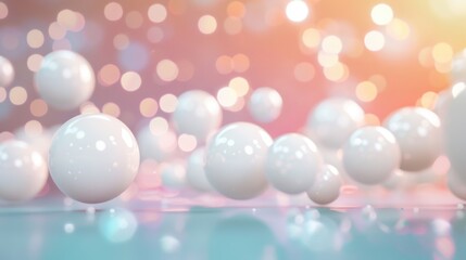 Poster - Floating white spheres create an abstract composition set against a softly blurred light background, offering a serene visual experience