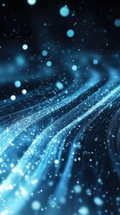 Fototapete - Dynamic blue light trails weave through a dark backdrop, creating a sense of depth and movement with sparkling particles
