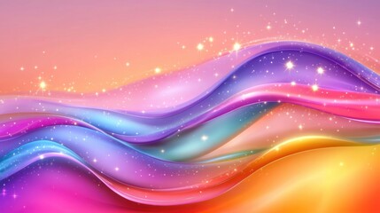 Poster - Swirling vibrant waves in hues of pink, purple, and blue shimmer with stars, evoking a sense of dynamic beauty and elegance