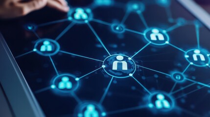 Poster - An interconnected network of people working together through virtual reality, showcasing the future of remote teamwork and strategic collaboration