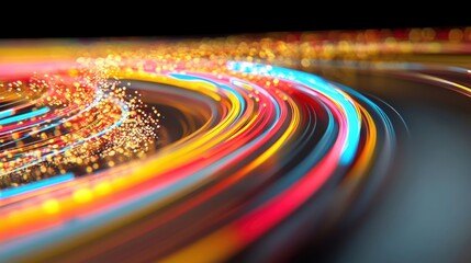 Fototapete - Colorful light trails elegantly weave and swirl, creating an abstract design that captivates the viewer with its motion and energy