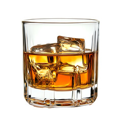 whiskey with ice on transparent background