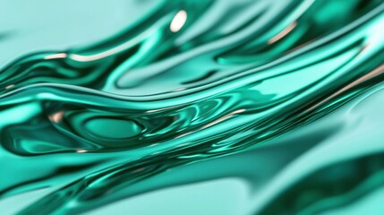 Poster - Flowing waves of metallic liquid exhibit stunning patterns and vibrant reflections, showcasing a tranquil aesthetic and dynamic movement
