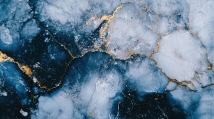 Poster - Discover a captivating dark blue marbled texture accented with shimmering gold veins, showcasing the beauty of natural patterns