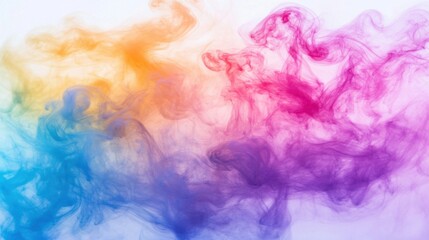 Poster - Light and color intertwine as swirling smoke forms abstract shapes, showcasing a vibrant spectrum of orange, pink, and blue hues