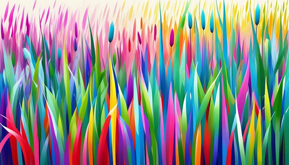 Abstract art of colorful grass, exhibiting natural charm and harmonious colors.