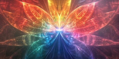 Poster - abstract fractal background featuring a rainbow iridescent glow digital geometric design with a burs