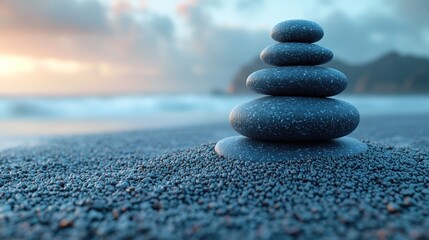 Wall Mural - Stacked Stones on a Beach at Sunset