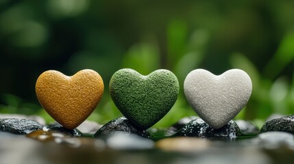 Sticker - Three Heart Shaped Stones on Rocks in Water