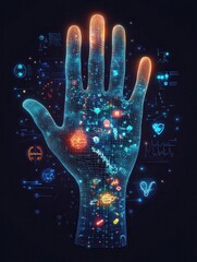 Poster - A hand with a lot of symbols on it