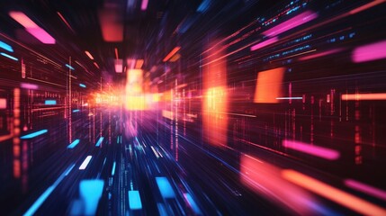 Poster - A colorful, abstract image of a cityscape with neon lights