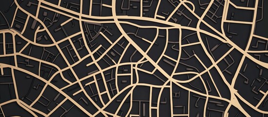 Wall Mural - Stylized street map design featuring white lines on a black background Aerial flat view in 3D render illustration