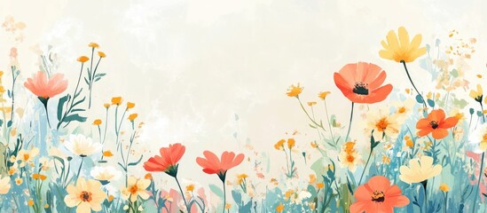 Wall Mural - Hand drawn background featuring summer flowers