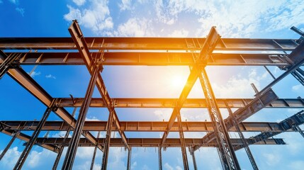 Steel Construction Beams Under a Blue Sky