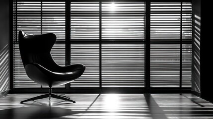 Poster - Black Leather Egg Chair by Window with Blinds