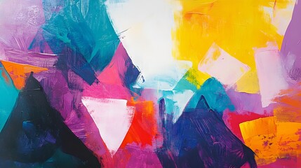 Wall Mural - Layered abstract painting with bright tones and bold shapes, ideal for a lively living room atmosphere