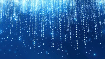 Abstract Digital Binary Code Rain on Blue Background