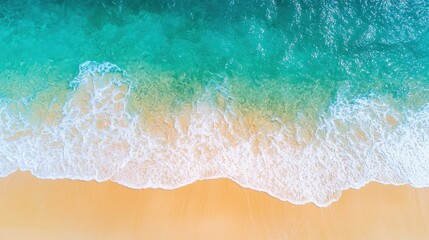 Wall Mural - Aerial View of Ocean Waves Breaking on Sandy Beach