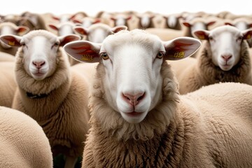 Herd of Sheep Portraits Isolated on White Background