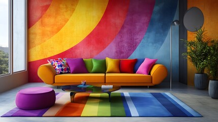 Wall Mural - Colorful abstract design with bold shapes and bright hues for enhancing the look of a lively living room