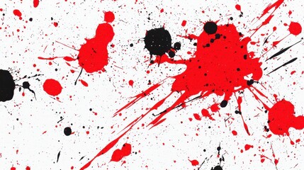 Abstract Red and Black Paint Splatter on White Canvas Background