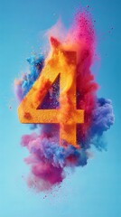 Canvas Print - Explosive colorful number four against blue