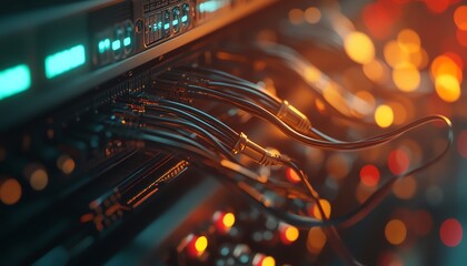Poster - Server Rack with Cables and Bokeh Lights