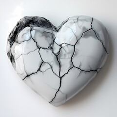 Cracked Heart: A white ceramic heart, meticulously crafted with intricate cracks, evokes feelings of vulnerability and resilience.  Its delicate nature suggests fragility, while the cracks symbolize s