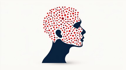 Poster - Abstract Human Head Profile With Red Dot Pattern