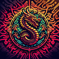 Wall Mural - 3d style of dragon Logo with vibrant gradient color