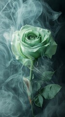 Canvas Print - Mint green rose surrounded by ethereal smoke