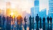 © Nazia - Double Exposure of Diverse Business Professionals Collaborating at Conference with City Office Buildings in Background, Symbolizing Successful Partnerships and Teamwork