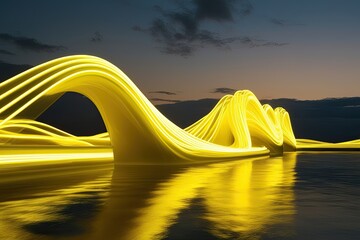 Sticker - Vibrant Yellow Neon Waves in Motion for Stunning Visual Impact