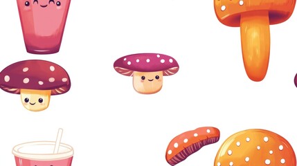 Mushroom drink character pattern design illustration isolated on white