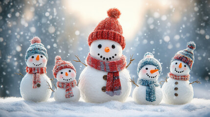 Canvas Print - Snowmen Family Winter.