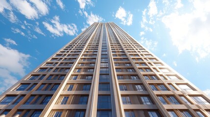 Wall Mural - Modern Skyscraper Building Exterior with Blue Sky and Clouds