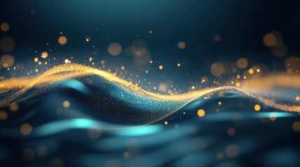 Wall Mural - Abstract Blue and Gold Glittering Wave Background.