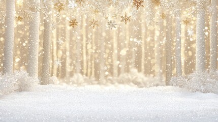 Poster - Winter Wonderland Background with Snow and Golden Snowflakes