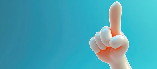 3D render of an abstract cartoon character with a flexible boneless hand featuring a humorous finger up pointing gesture against a blue background Surreal clip art design